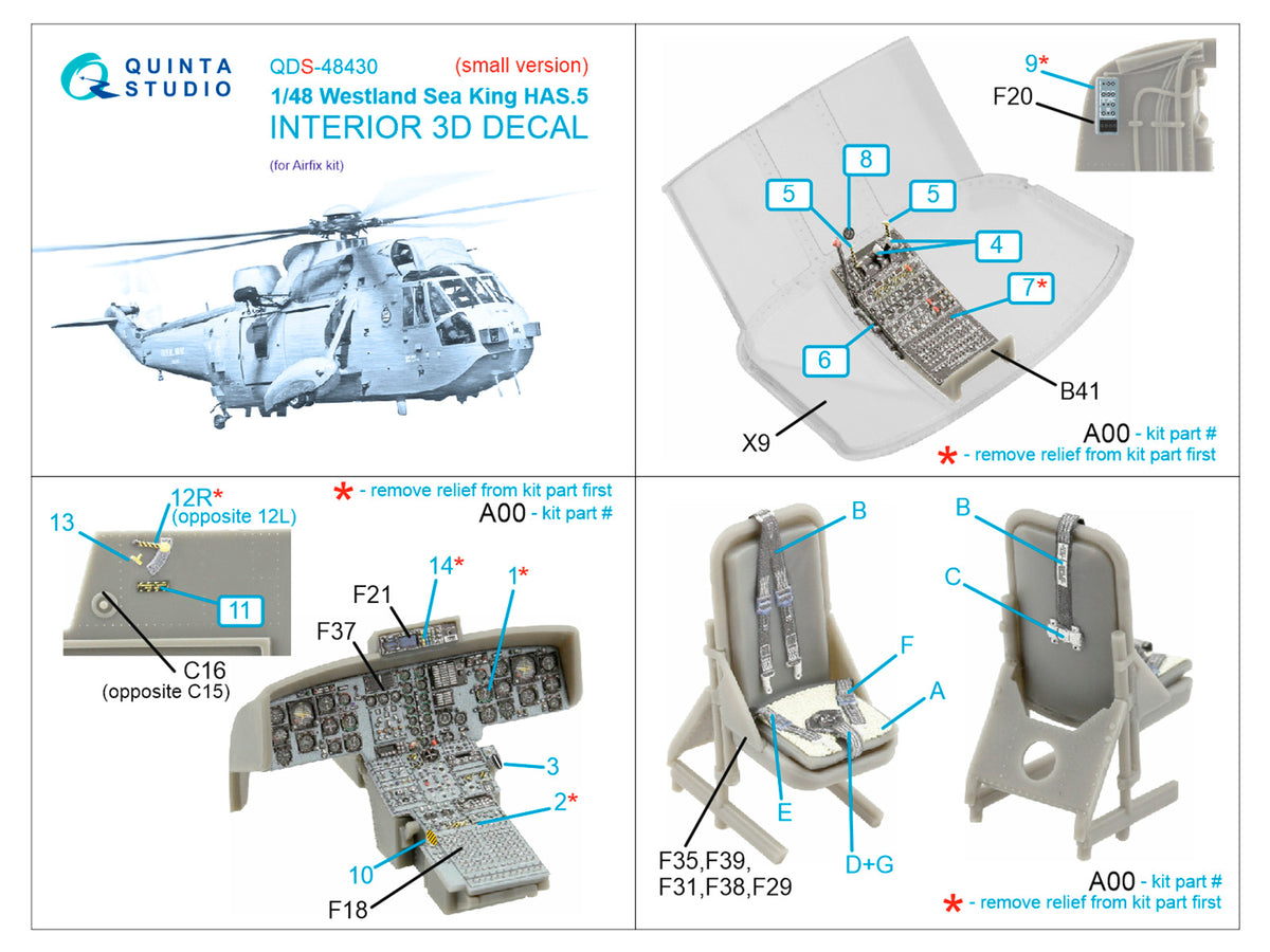 Westland Sea King HAS.5 3D-Printed coloured Interior on decal paper (designed to be used with Airfix kits) (Small version)