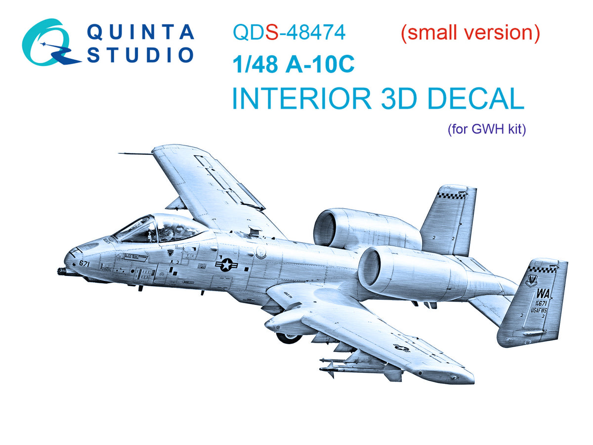 Fairchild A-10C Thunderbolt II 3D-Printed coloured Interior on decal paper (designed to be used with Great Wall Hobby kits) (Small version)