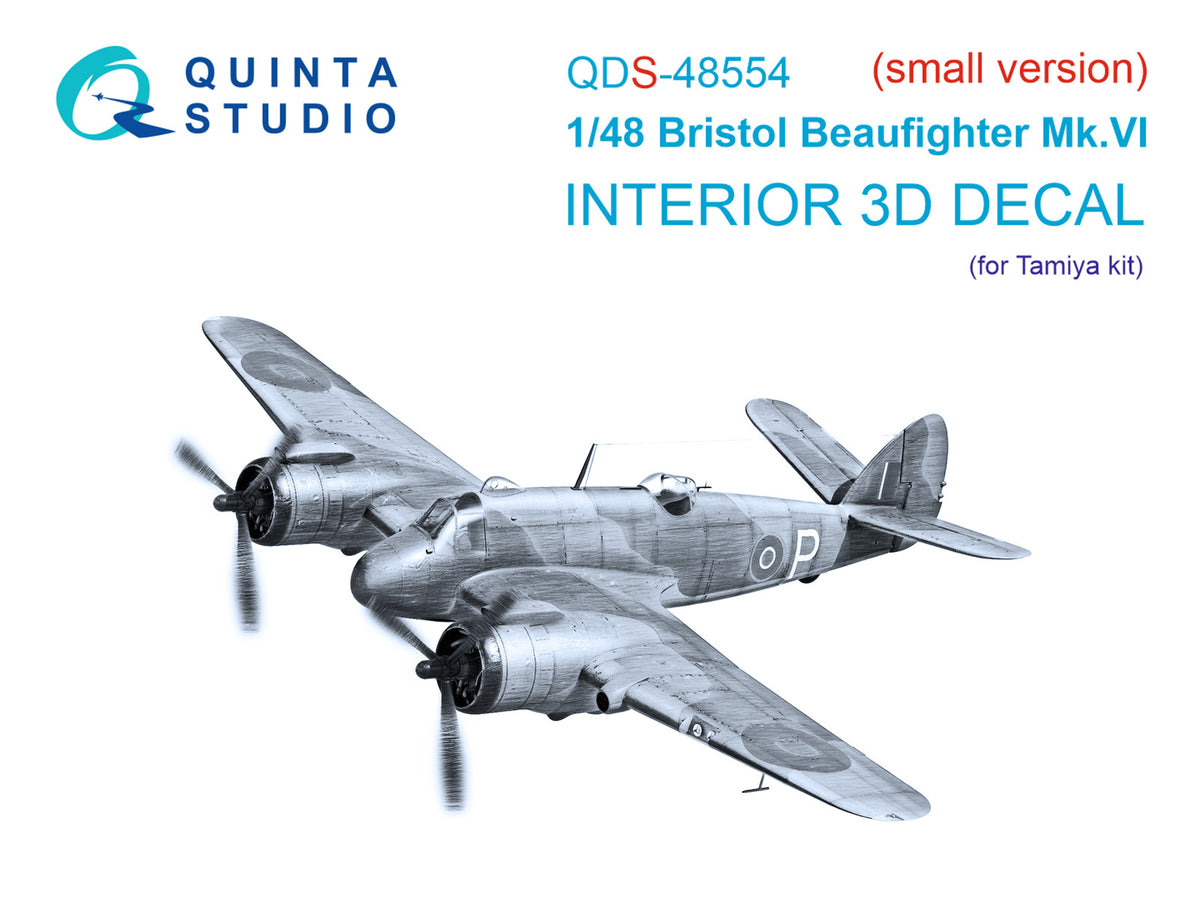 Bristol Beaufighter Mk.VI 3D-Printed & coloured Interior on decal paper (designed to be used with Tamiya kits) (small version)