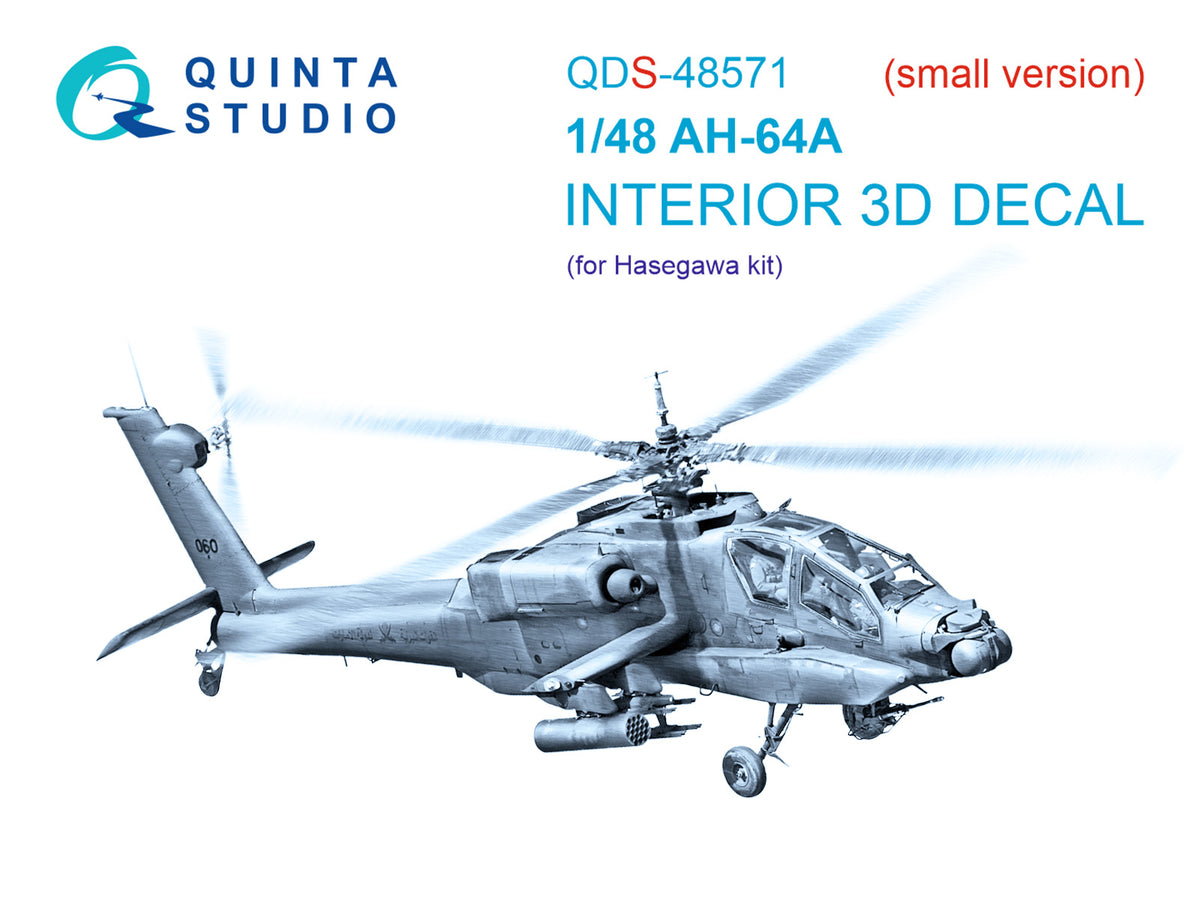 Bell/Boeing AH-64A 3D-Printed & coloured Interior on decal paper (designed to be used with Hasegawa kits) (small version)