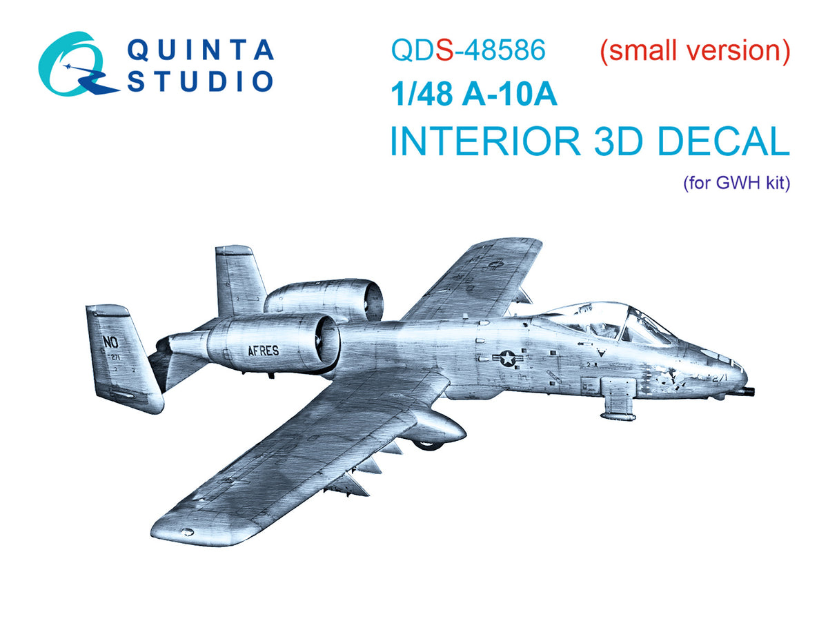 Fairchild A-10A Warthog 3D-Printed & coloured Interior on decal paper (designed to be used with Great Wall Hobby kits) (small version)
