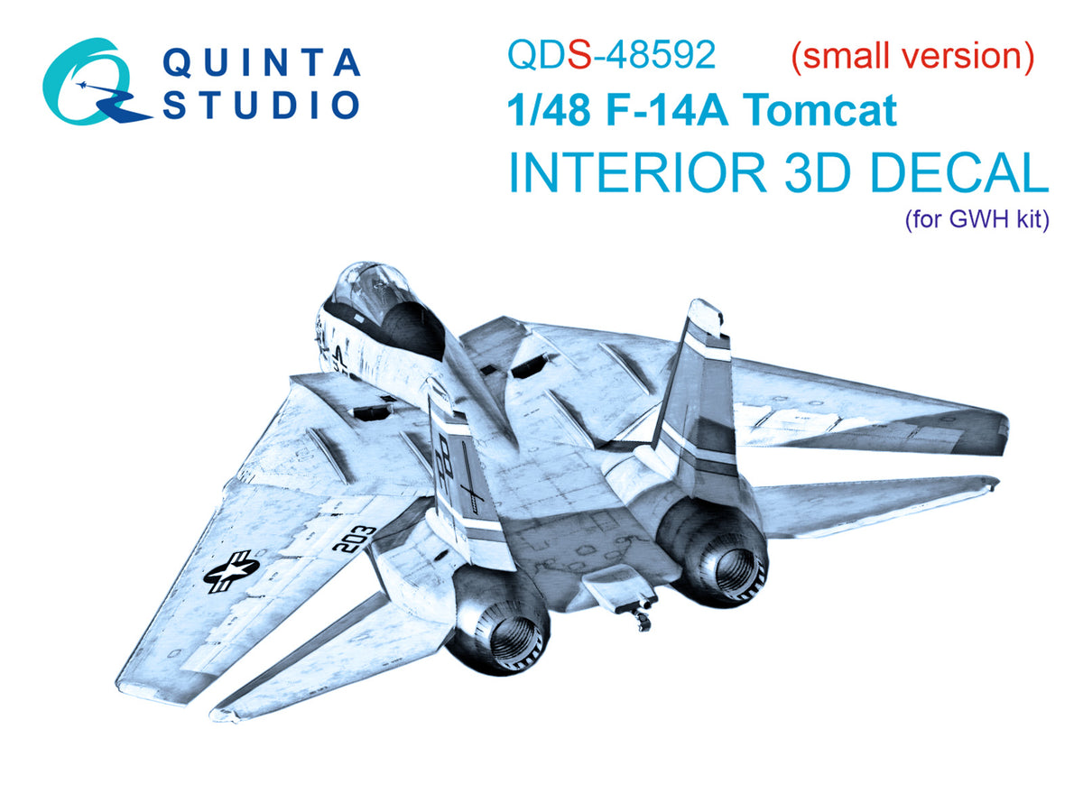 Grumman F-14A Tomcat 3D-Printed & coloured Interior on decal paper (designed to be used with Great Wall Hobby kits) (Small version)