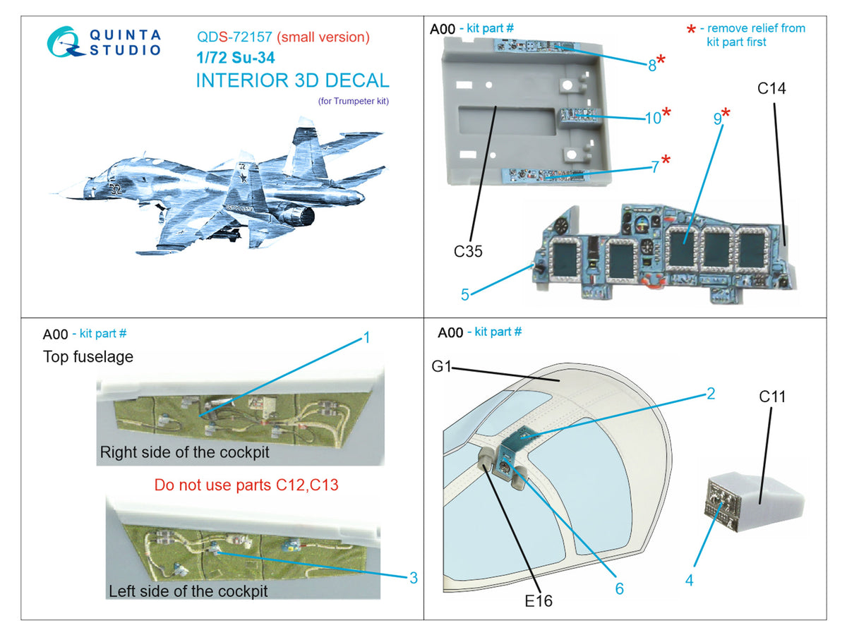 Sukhoi Su-34 3D-Printed coloured Interior on decal paper (designed to be used with Trumpeter kits) (small version)