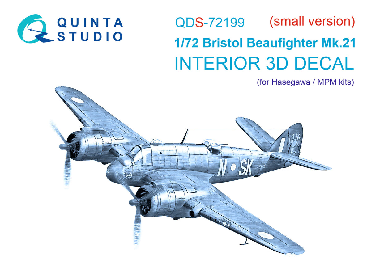 Bristol Beaufighter Mk.21 3D-Printed & coloured Interior on decal paper (designed to be used with Hasegawa and MPM kits) (small version)
