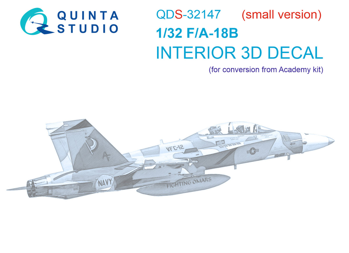 McDonnell-Douglas F/A-18B Hornet 3D-Printed coloured Interior on decal paper (designed to be used with Academy kits)(SMALL VERSION)
