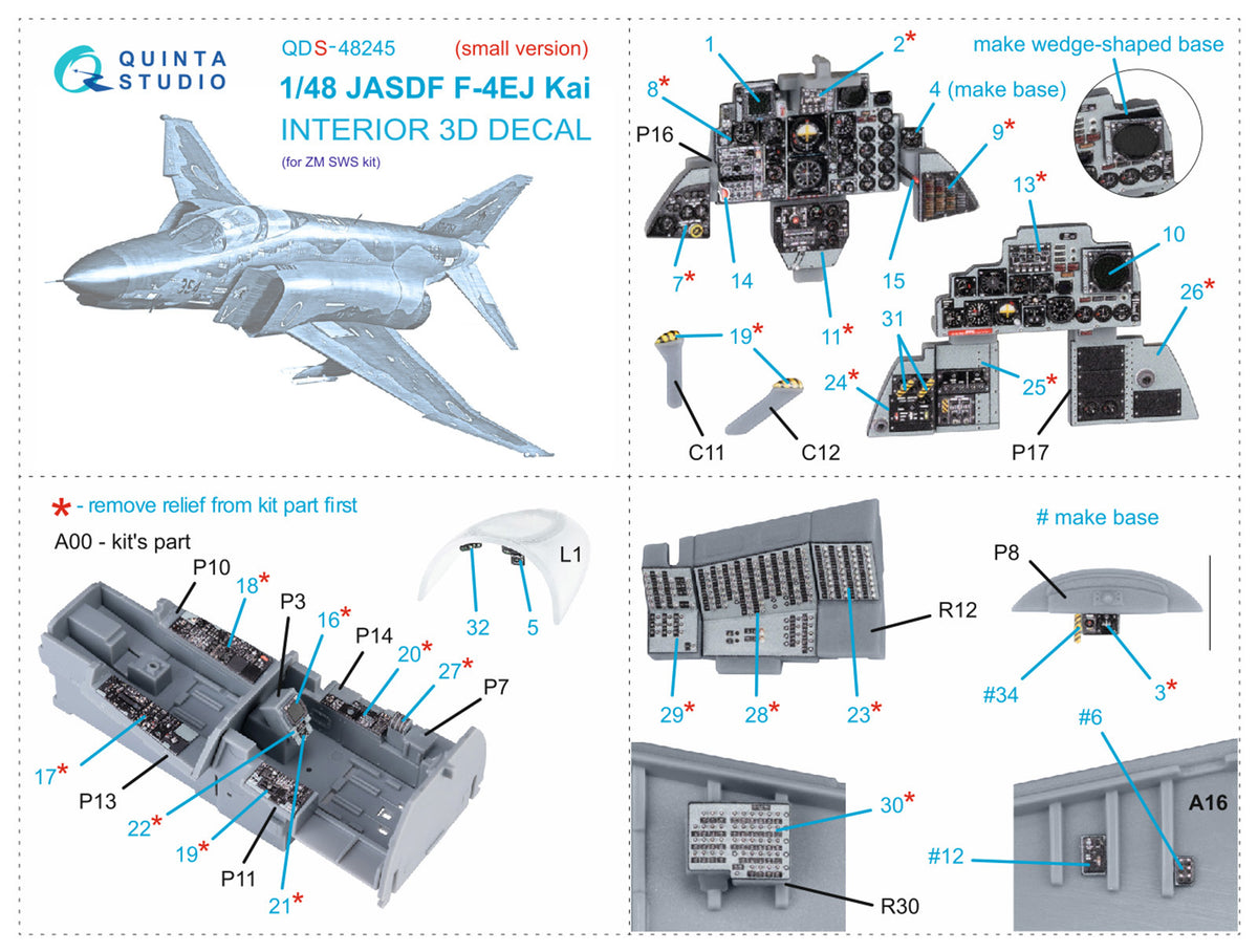 McDonnell F-4EJ Phantom Kai (3D-Printed) & coloured Interior on decal paper(SMALL VERSION) (designed to be used with Zoukei-Mura kits) (SMALL VERSION)