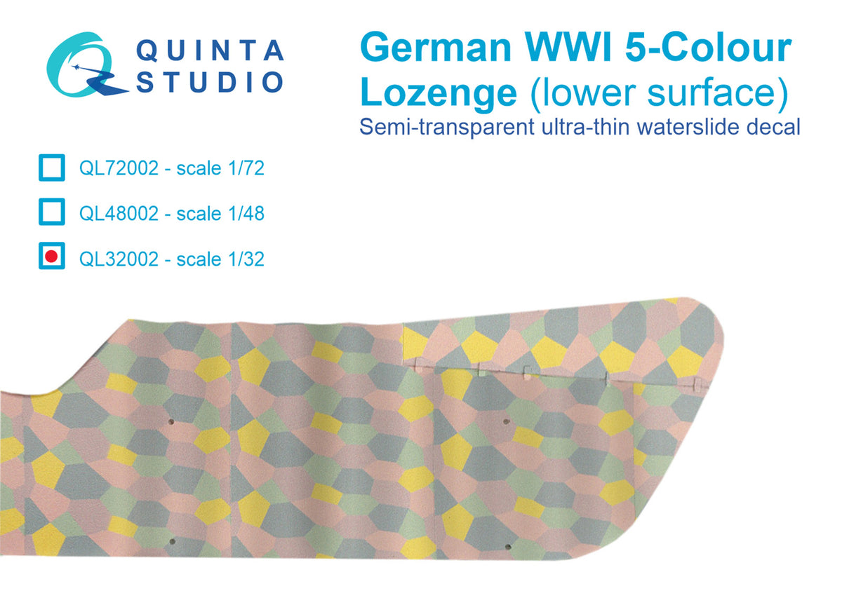 German WWI 5-Colour Lozenge (lower surface) Semi-transparent ultra-thin waterslide decal for exterior surfaces