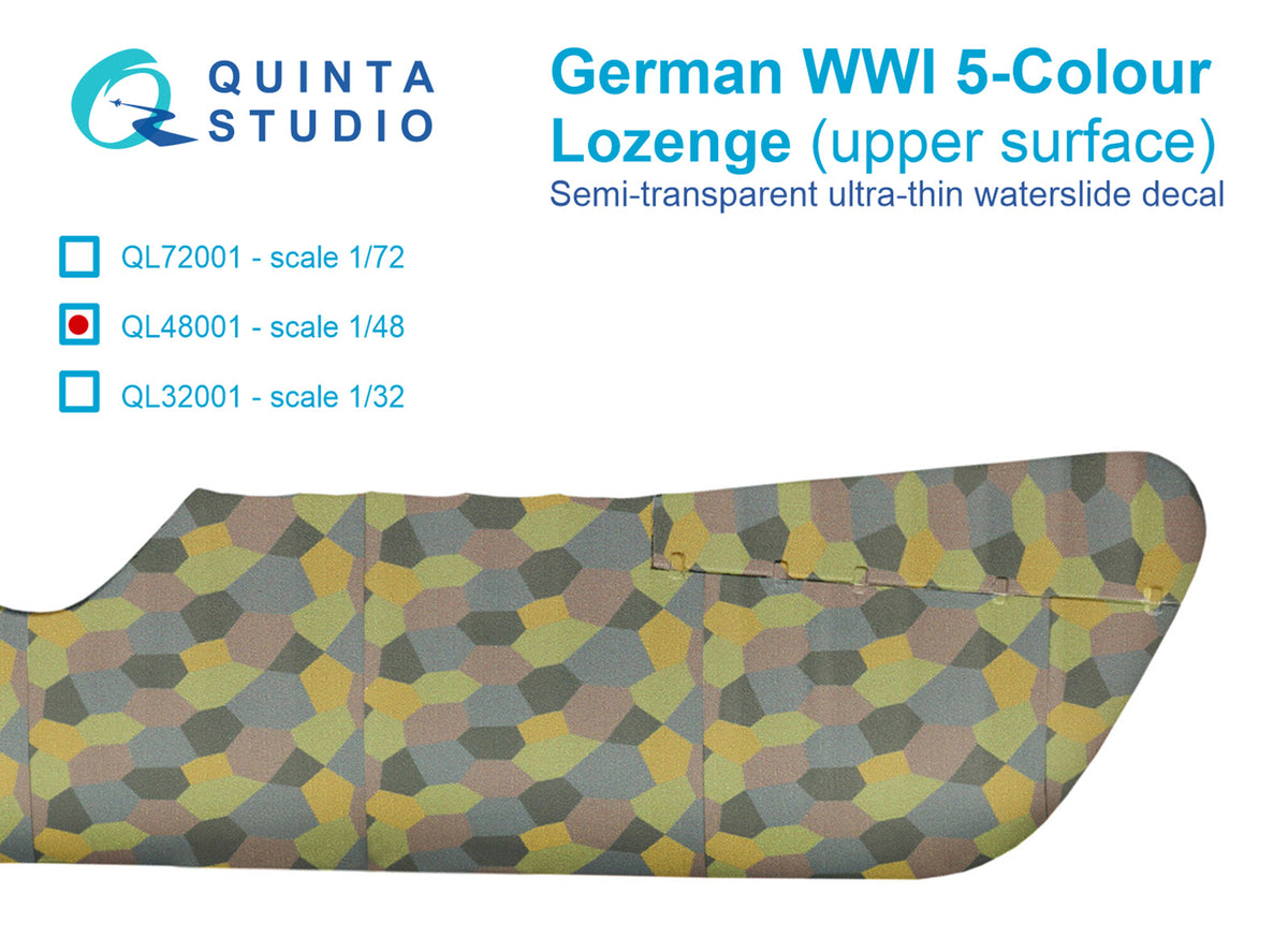 German WWI 5-Colour Lozenge (upper surface) Semi-transparent ultra-thin waterslide decal for exterior surfaces