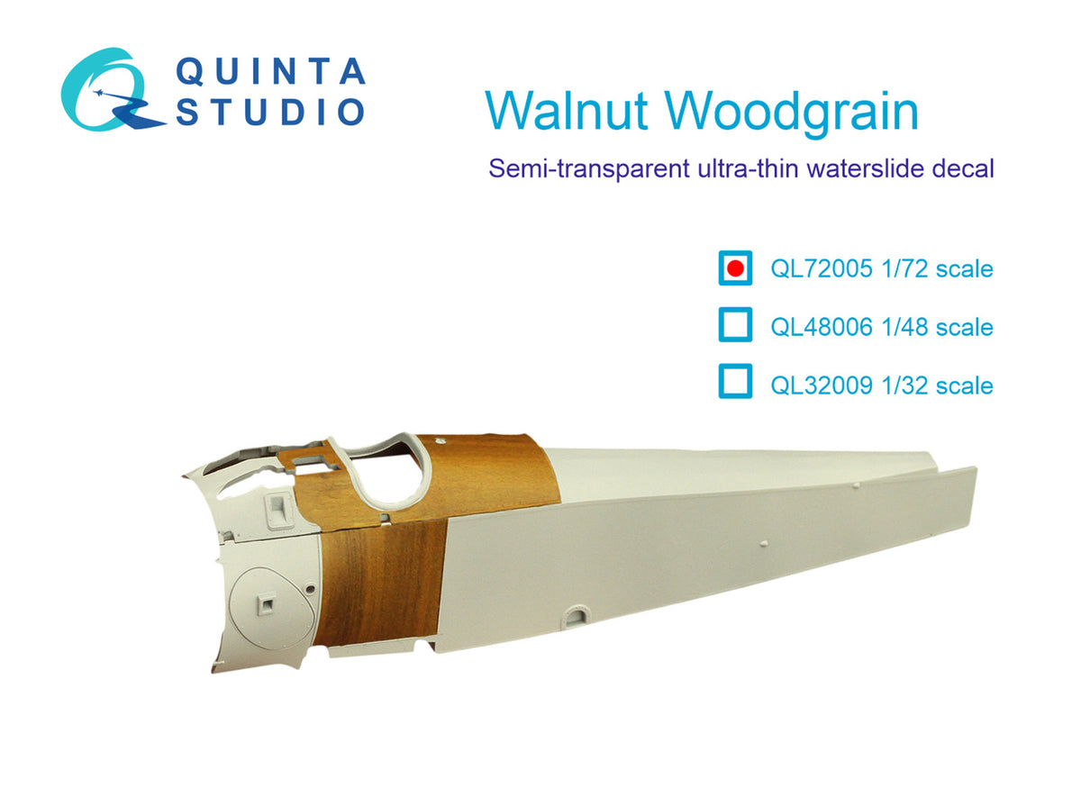 Walnut Woodgrain (all kits) Semi-transparent ultra-thin waterslide decal for exterior surfaces