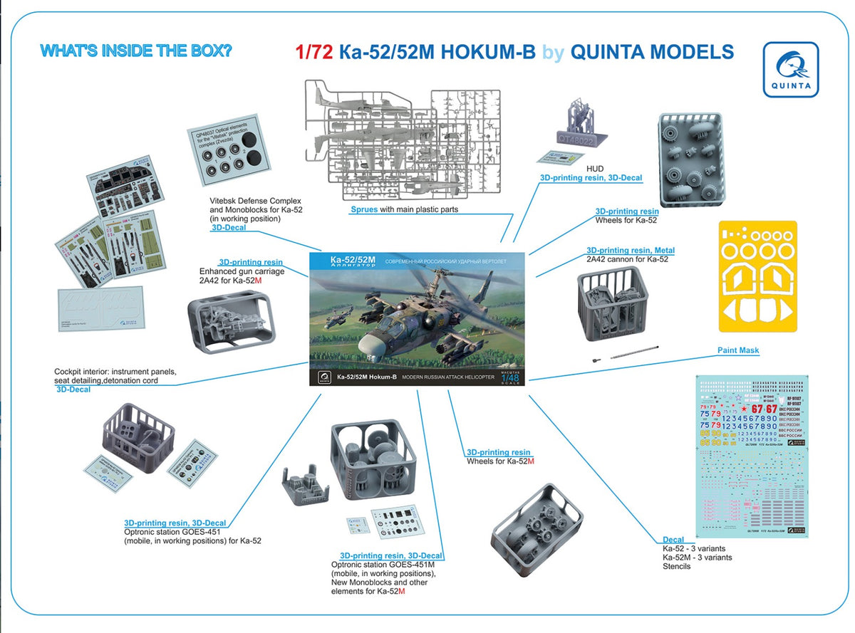 BACK IN STOCK!!! Kamov Ka-52/52M Zvezda Model kit with Quinta 3d-printed parts (Quinta Models)