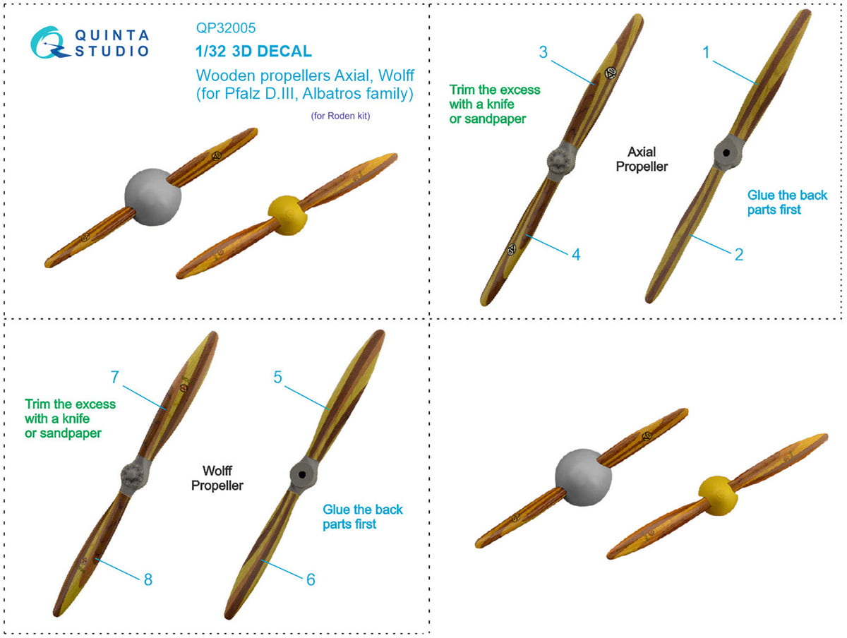 Wooden propellers Axial Wolff (designed to be used with Roden kits)