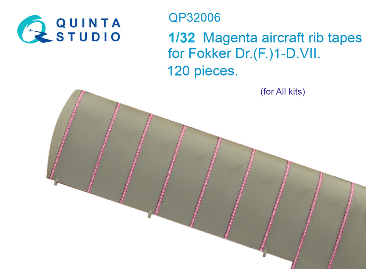 Magenta rib tapes Fokker Dr. (F.)I-D.VII (All kits) (3D-Printed) (designed to be used with Wingnut Wings kits)