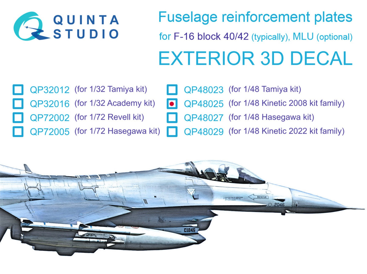 Lockheed-Martin F-16C/F-16D block 30/32 reinforcement plates (3D-Printed)(designed to be used with Hasegawa kits)