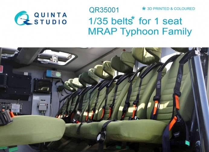 MRAP Typhoon-K 6X6 Armoured Vehicle Family seatbelts for 1 seat, (3D-Printed) & coloured on decal paper (designed to be used with Zvezda kits)