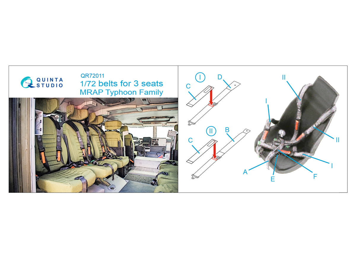 MRAP Typhoon-K Family seatbelts, for 3 seats, (3D-Printed) & coloured on decal paper (designed to be used with Zvezda kits)
