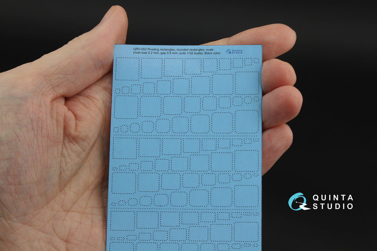 Riveting rectangles, rounded rectangles and ovals (rivet size 0.15 mm, gap 0.6 mm, suits 1/48), Black color