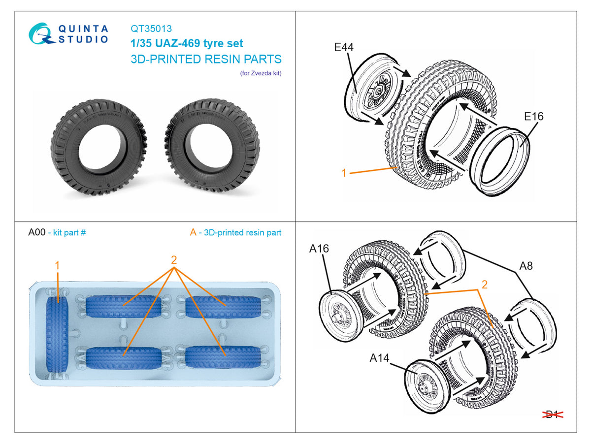 UAZ-469 Family tyre set (designed to be used with Zvezda kits)
