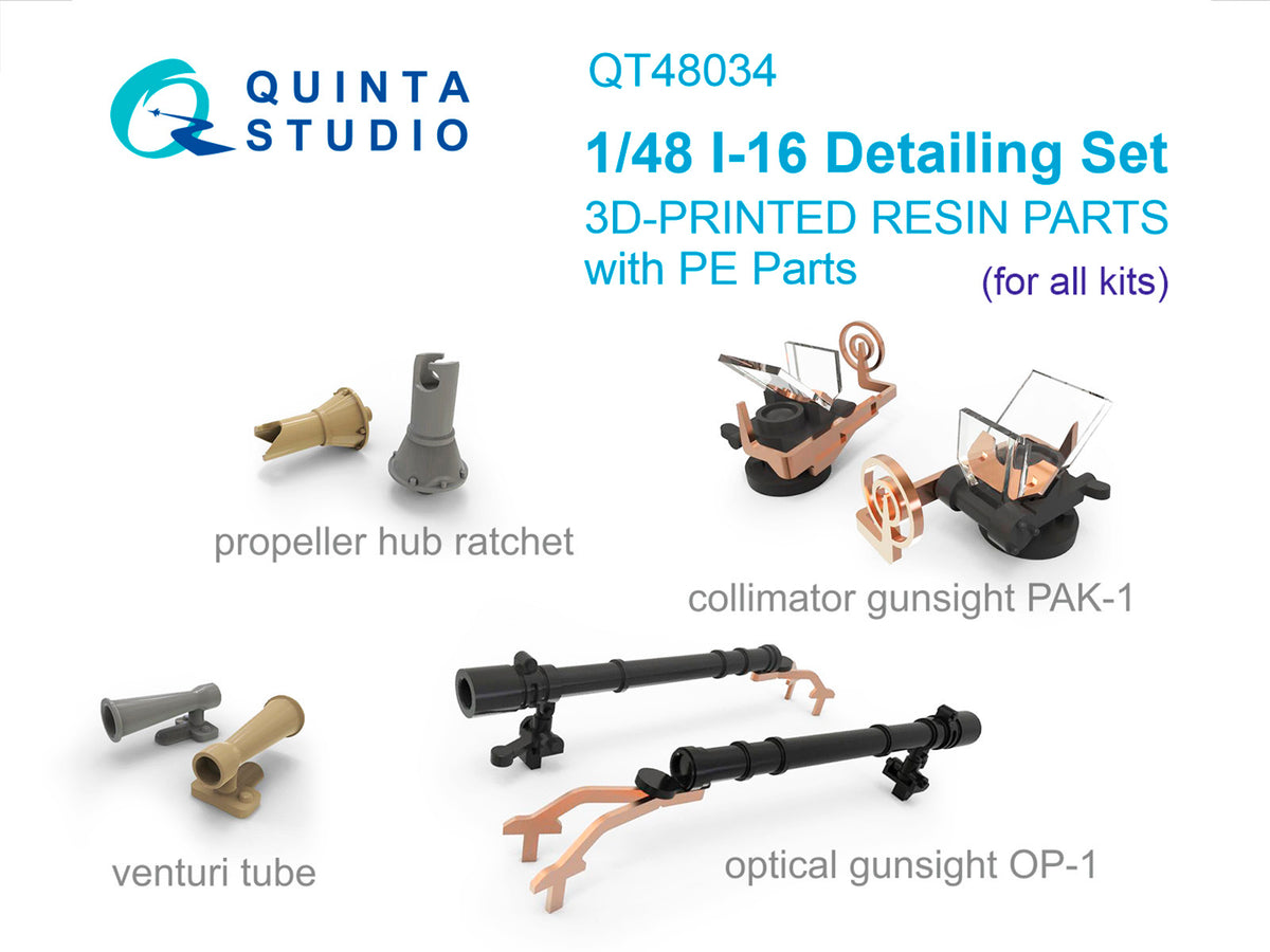 Polikarpov I-16 Detail set: Propeller hub ratchet, Venturi tube, PAK-1 gunsight, OP-1 gunsight (3D-Printed)(designed to be used with Zvezda kits)