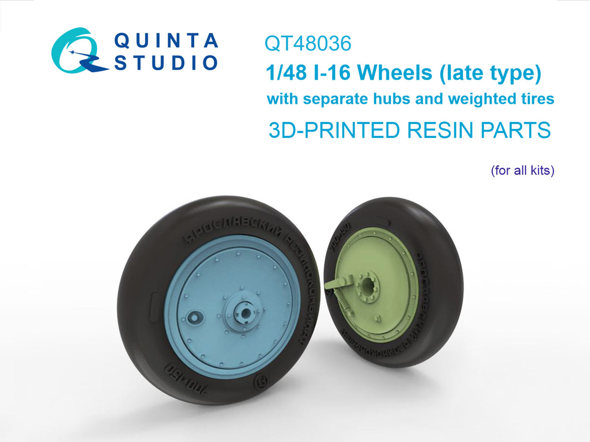 Polikarpov I-16 Wheels (late type) with separate hubs and weighted tires (3D-Printed)(designed to be used with Zvezda kits)