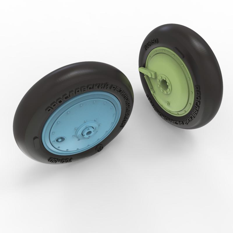 Polikarpov I-16 Wheels (late type) with separate hubs and weighted tires (3D-Printed)(designed to be used with Zvezda kits)