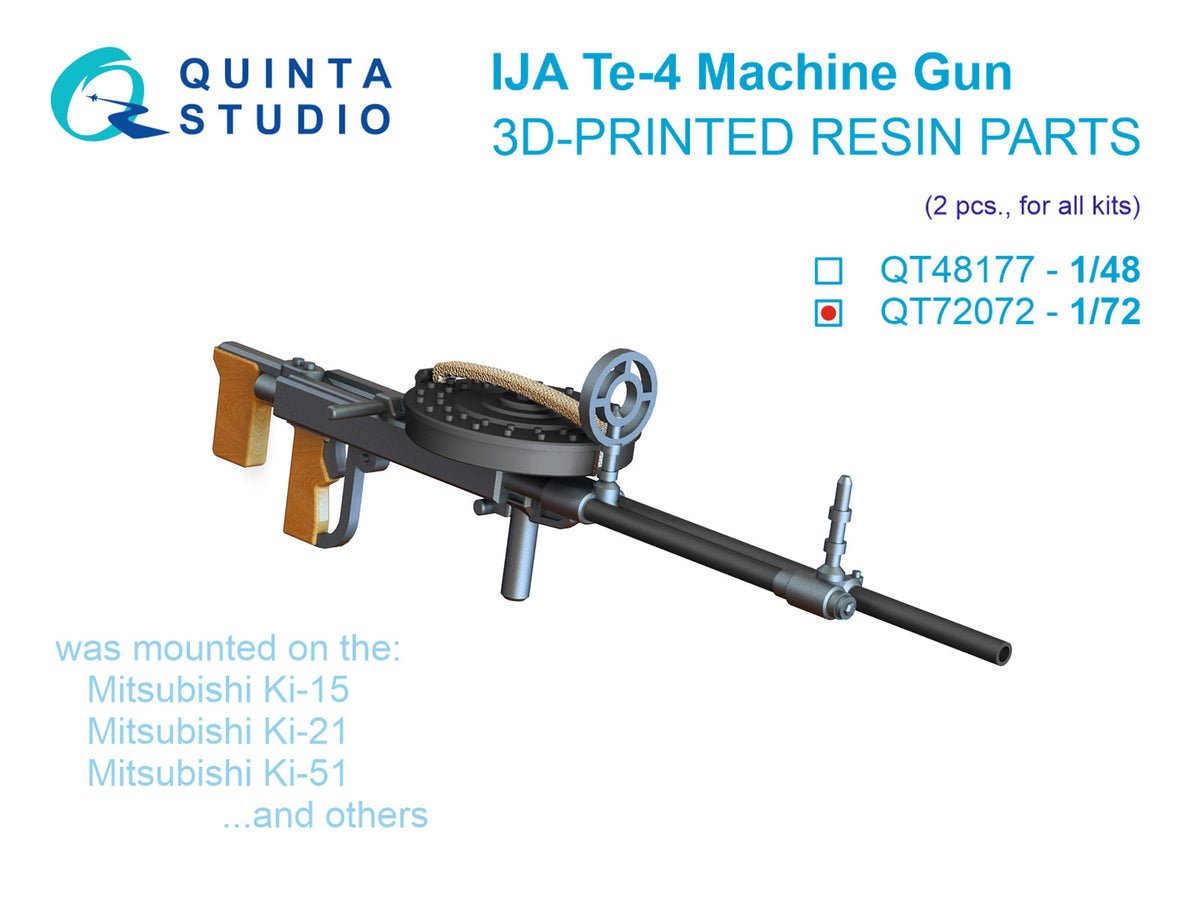 Japanese Te-4, WWII IJA Machine Gun, 2 pcs (for all kits) as filed to Mitsubishi Ki-15, Ki-21 and Ki-51