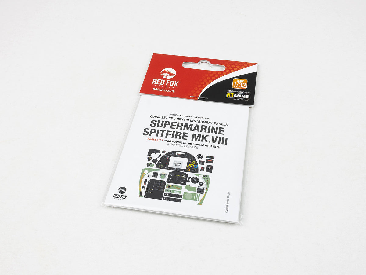 Supermarine Spitfire Mk.VIII Updated 3D colored resin 3D Acrylic Instrument Panel (designed to be used with Tamiya kits)