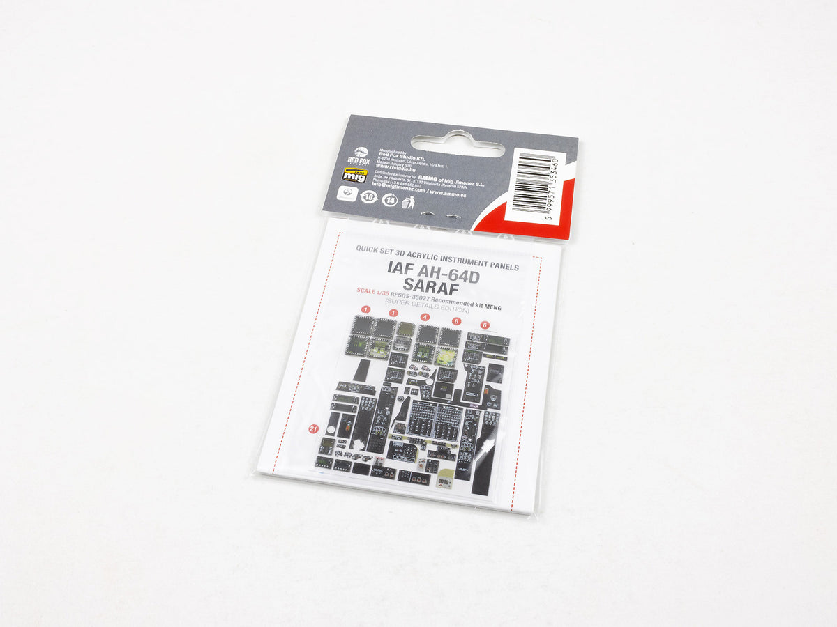 Bell/Boeing AH-64D SARAF 3D colored resin 3D Acrylic Instrument Panel (designed to be used with Meng Model kits)