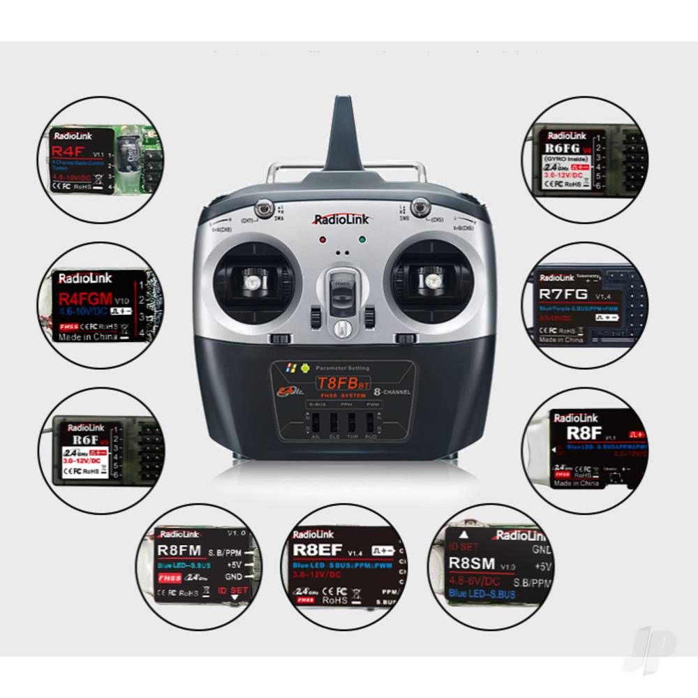 RadioLink T8FB 2.4GHz 8-Channel Transmitter with Bluetooth and 2x R8EF Rec - RLKT081010 1