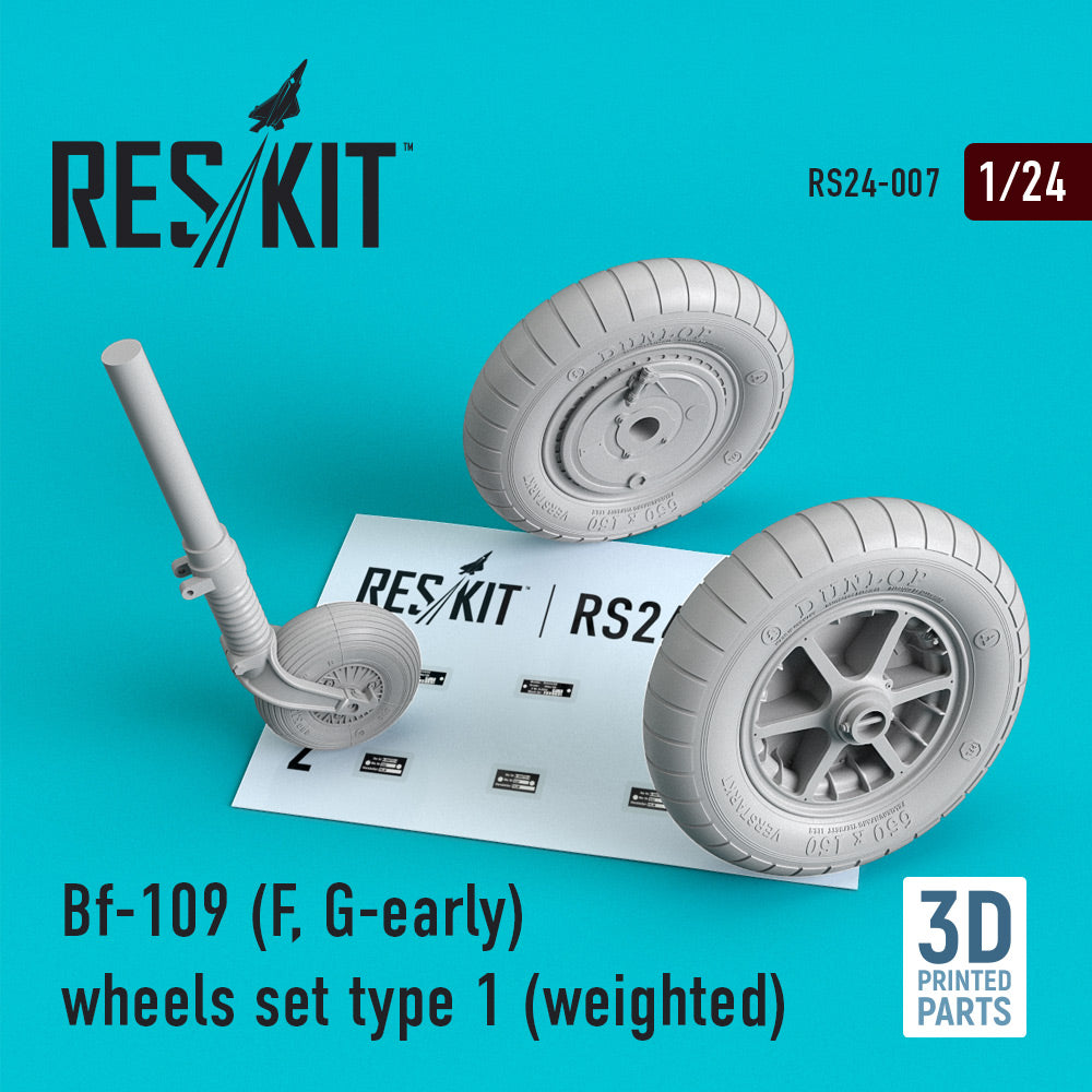 Messerschmitt Bf-109F/Bf-109G-early) (ResKit sold out May 2026)  wheels set type 1 (bulged tyre/weighted effect) (ResKit sold out May 2026)  (designed to be used with Trumpeter kits) (ResKit sold out May 2026)