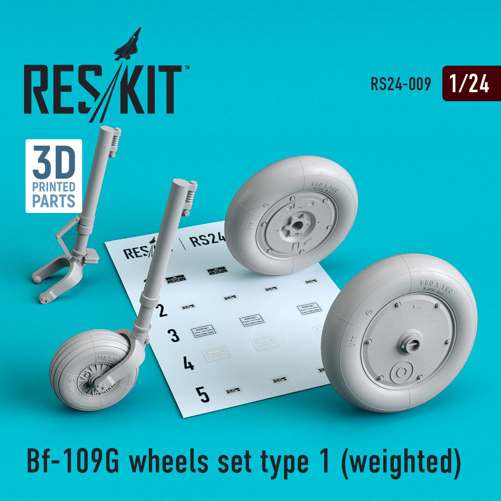 Messerschmitt Bf-109G wheels set type 1 (bulged tyre/weighted effect) (ResKit sold out May 2026)  (designed to be used with Trumpeter kits) (ResKit sold out May 2026)