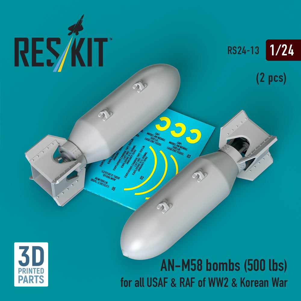 AN-M58 bombs (500 lbs) for all USAF & RAF of WW2 & Korean War (2 pcs) 3D-Printed