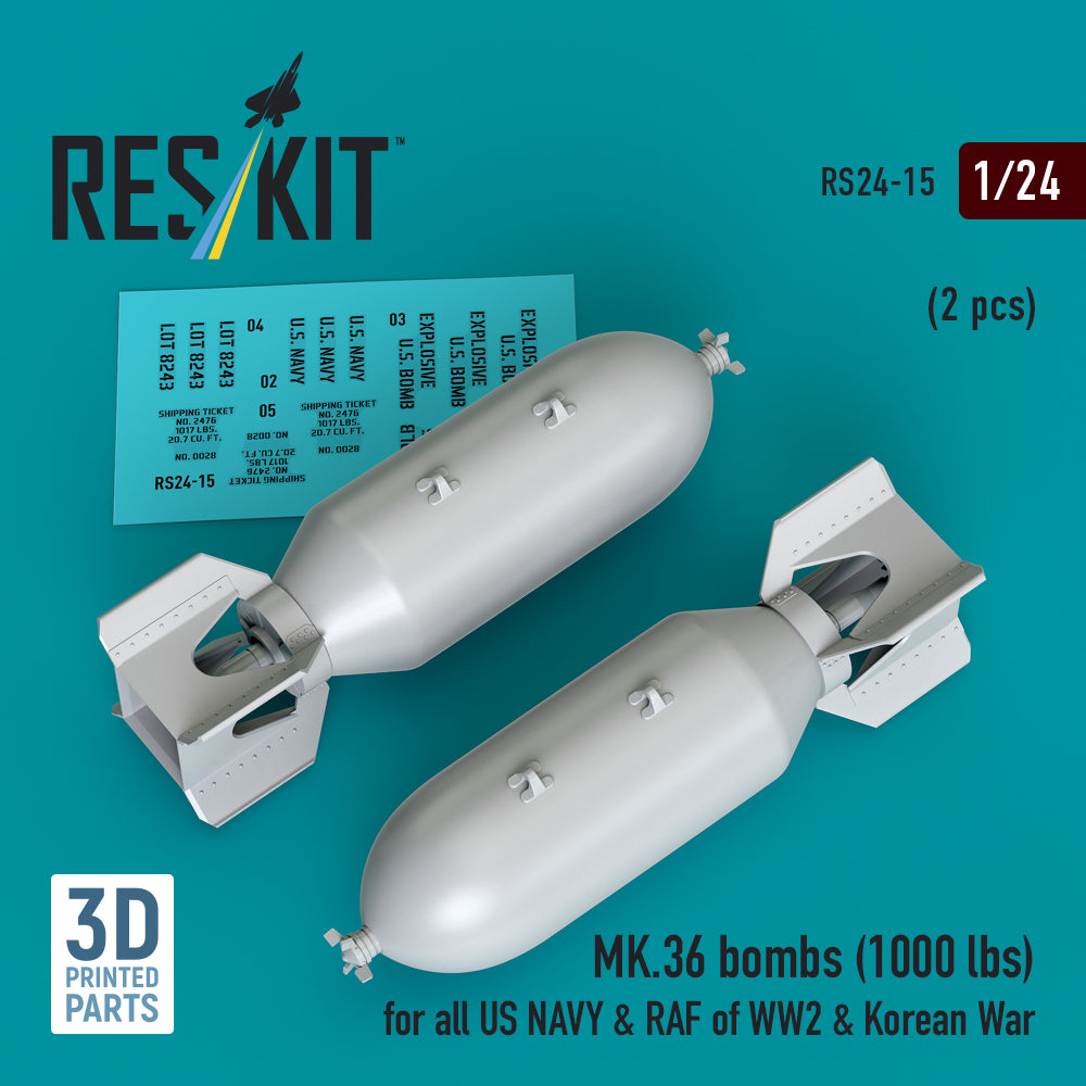 MK.36 bombs (1000 lbs) for all US NAVY & RAF of WW2 & Korean War (2 pcs) 3D-Printed
