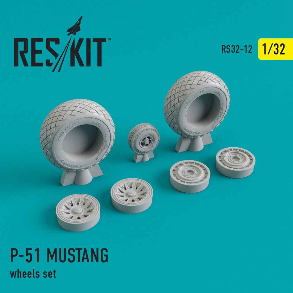North-American P-51D MUSTANG wheels set 	(designed to be used with Dragon, Hasegawa, Hobbycraft, Monogram, Revell and Tamiya kits) (ResKit sold out May 2026)