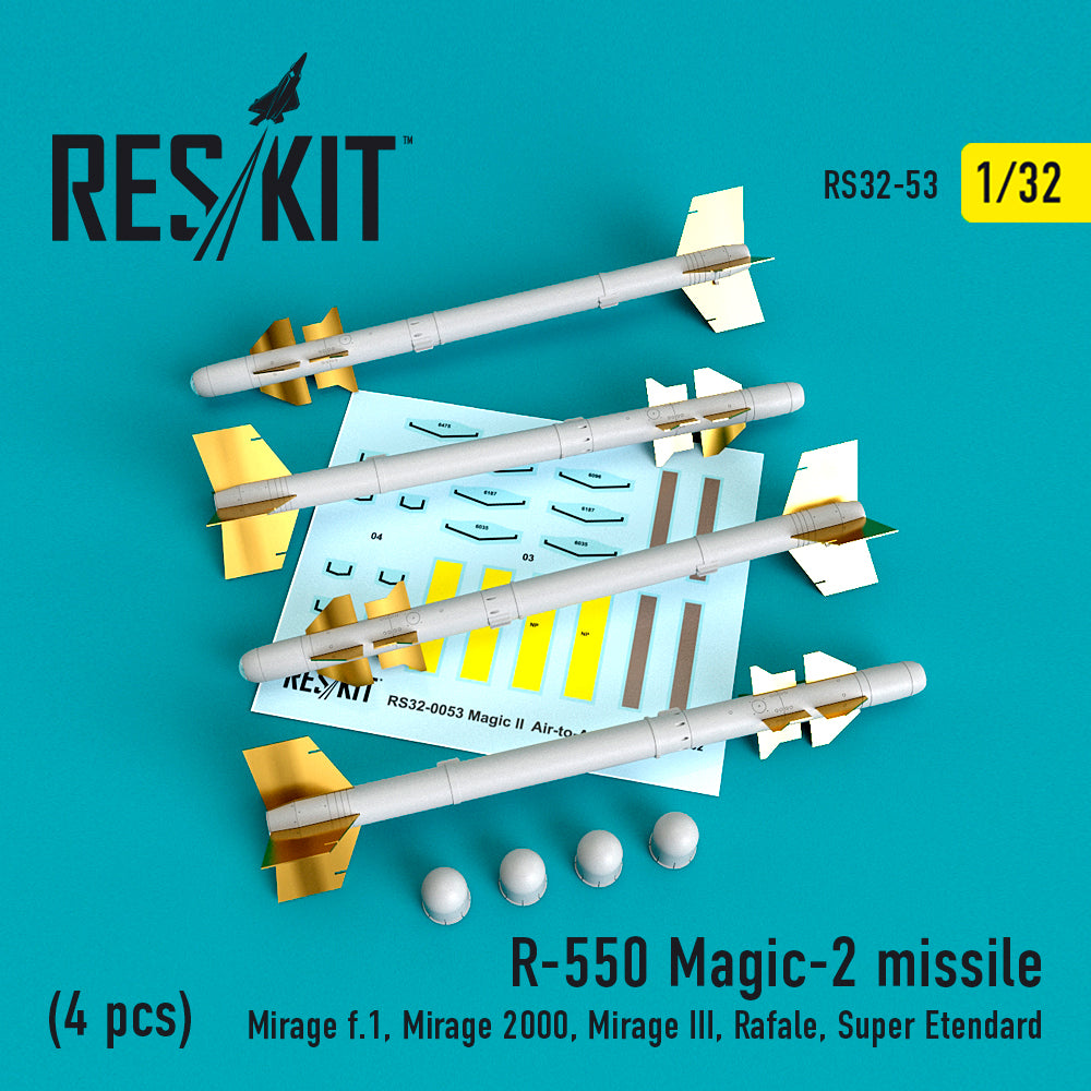 R-550 Magic-2 missile (4 pcs) Dassault_Mirage f.1, Mirage 2000, Mirage III, Rafale, Super Etendard (designed to be used with Revell and Tamiya kits) re-made as RS32-0375