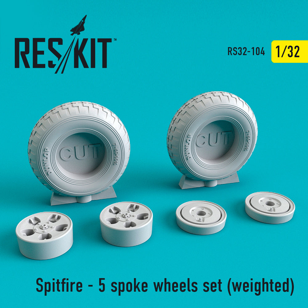 Supermarine Spitfire - 5 spoke wheels set ((with weighted effect) (ResKit sold out May 2026)  (designed to be used with Hasegawa, Hobby Boss, Revell and Tamiya kits) (ResKit sold out May 2026)