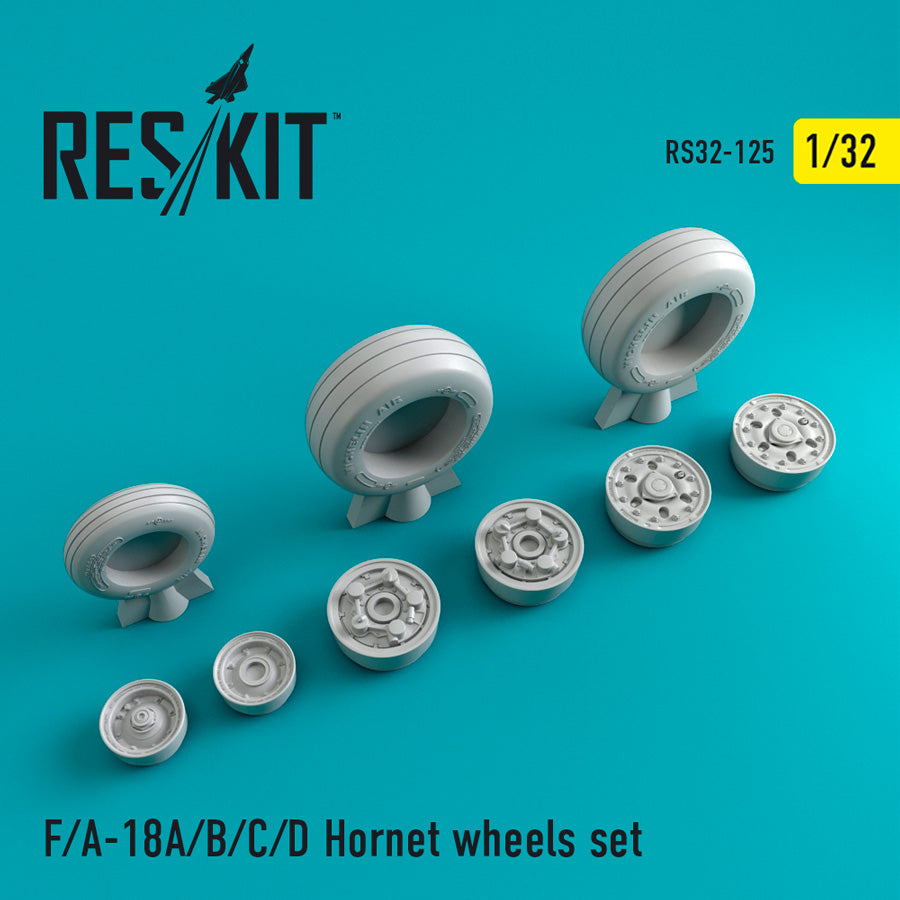 McDonnell-Douglas F/A-18A/F/A-18B/F/A-18C/F/A-18D Hornet wheels set	 (designed to be used with Academy, Kinetic Model and Trumpeter kits) (ResKit sold out May 2026)
