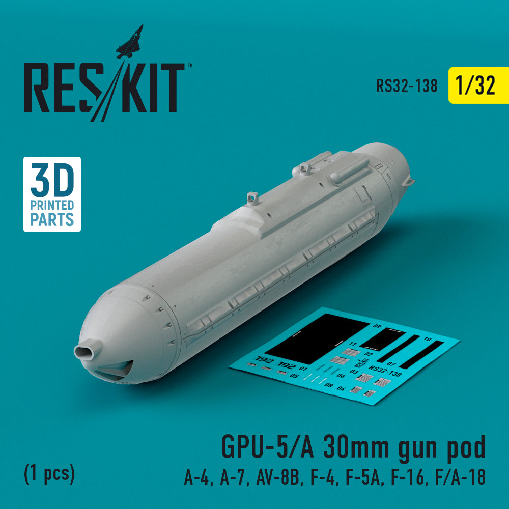 GPU-5/A 30mm gun pod (1 pcs) (Douglas A-4, LTV A-7, McDonnell-Douglas AV-8B, McDonnell F-4, Northrop F-5A, F-16, F/A-18) (3D-Printed)