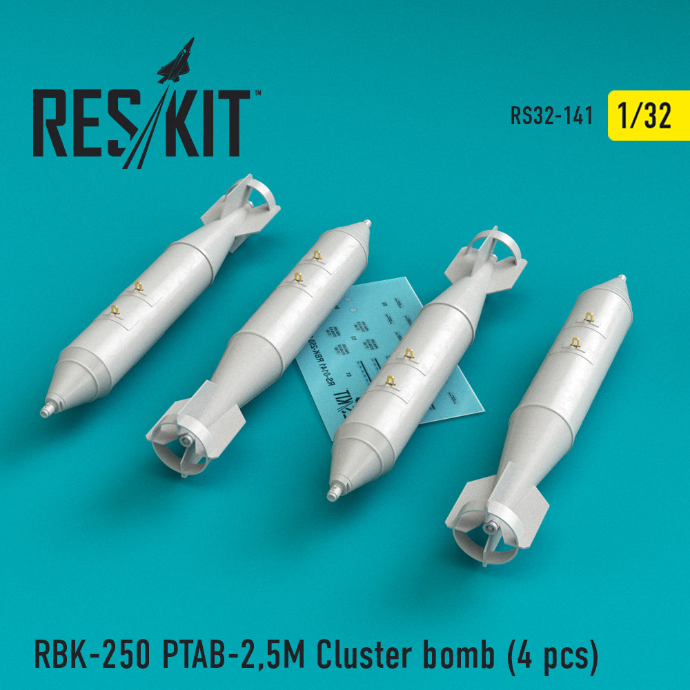 RBK-250 PTAB-2,5M Cluster bomb (4 pcs)as fitted to Sukhoi Su-25K/Su-25UB Frogfoot , Mikoyan MiG-21F-13/MiG-21MF/MiG-21UM/MiG-27 (designed to be used with Trumpeter kits)