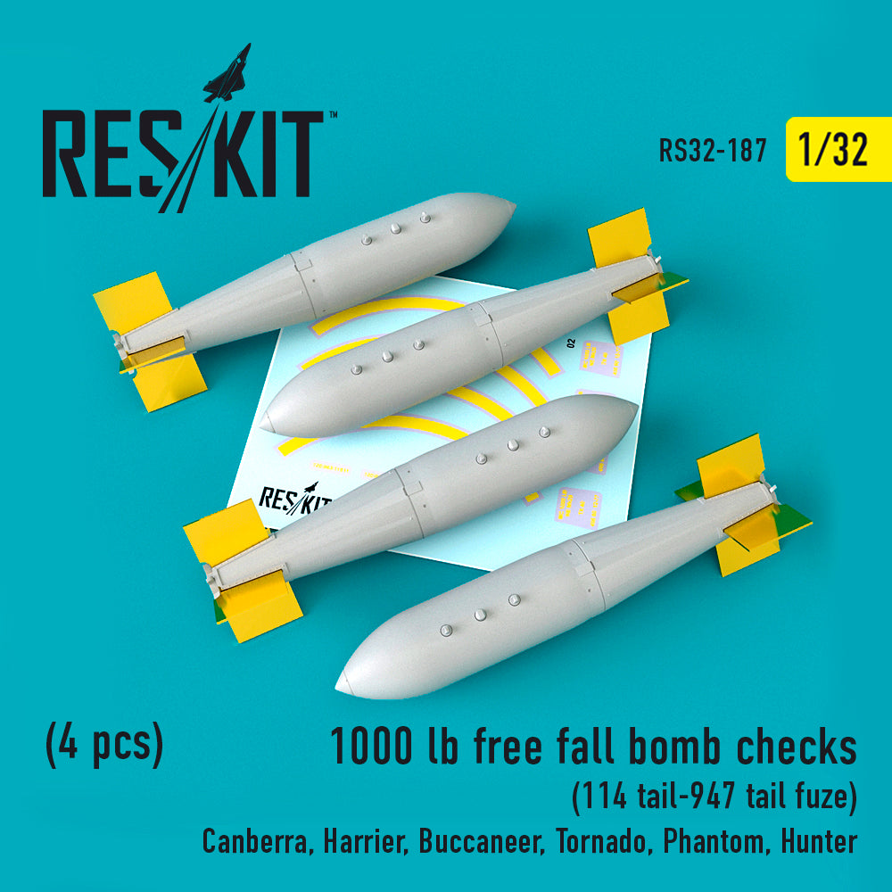 1000 lb free fall bomb checks (4PCS) (114 tail-947 tail fuze()Canberra, Bae Harrier, Buccaneer, Panavia Tornado, McDonnell F-4 Phantom, Hawker Hunter) (designed to be used with Revell and Trumpeter kits)
