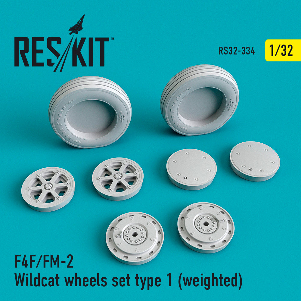 Grumman F-4F/General-Motors FM-2 Wildcat wheels set type 1 (bulged tyre/weighted effect) (ResKit sold out May 2026)  (designed to be used with Revell and Trumpeter kits) (ResKit sold out May 2026)