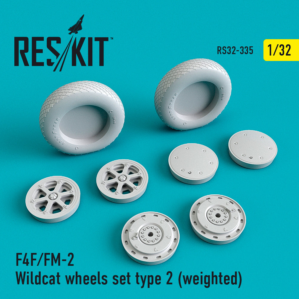 Grumman F-4F/General-Motors FM-2 Wildcat wheels set type 2 (bulged tyre/weighted effect) (ResKit sold out May 2026)  (designed to be used with Revell and Trumpeter kits) (ResKit sold out May 2026)