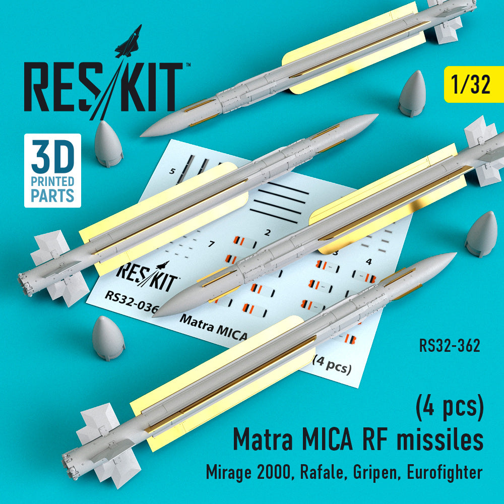 Matra MICA RF missiles (4 pcs) (Dassault_Mirage 2000, Rafale, Dassault_Mirage III, Harrier, Jaguar) (designed to be used with Italeri, Kitty Hawk Models and Revell kits) WILL BE REPLACED BY A 3D-Printed SET IN THE NEAR FUTURE.