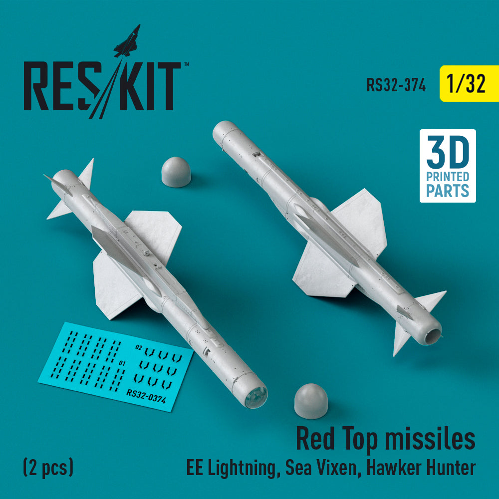 Red Top missiles (2 pcs) (BAC/EE Lightning, Sea Vixen, Hawker Hunter) (3D-Printed) (designed to be used with Revell and Trumpeter kits)