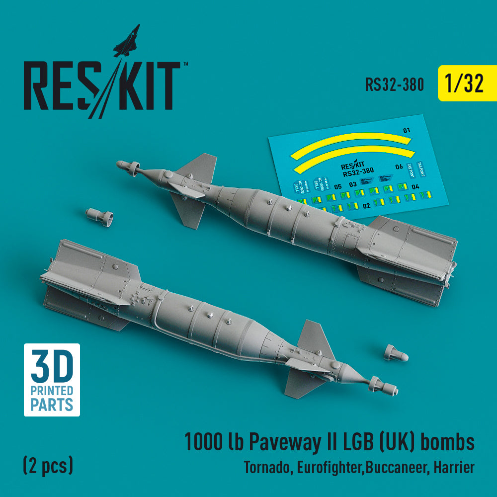 1000 lb Paveway II LGB (UK) bombs (2 pcs) (Panavia Tornado, Eurofighter, Buccaneer, BAe Harrier) (3D-Printed) (designed to be used with Revell kits)