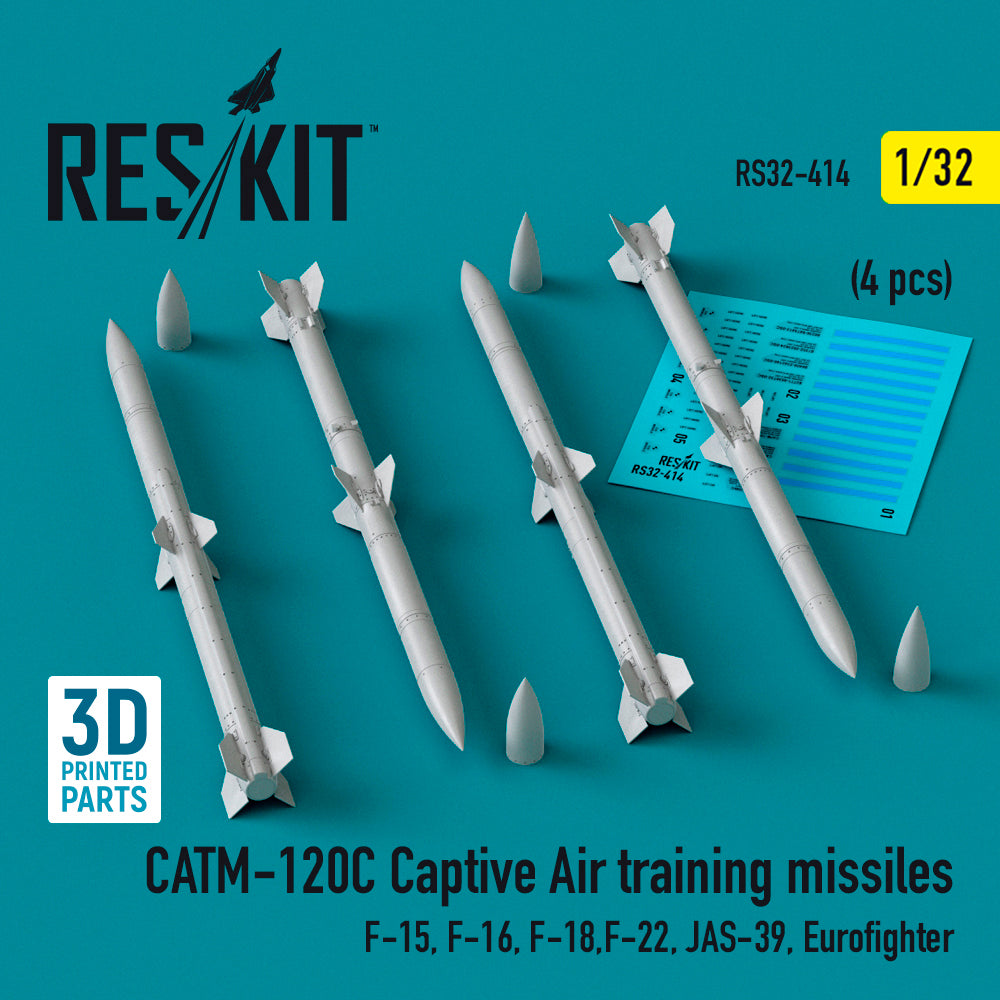 CATM-120C Captive air training missiles (4 pcs) (McDonnell F-15, F-16, F-18,Lockheed-Martin F-22, Saab Jas-39, Eurofighter) (3D-Printed)