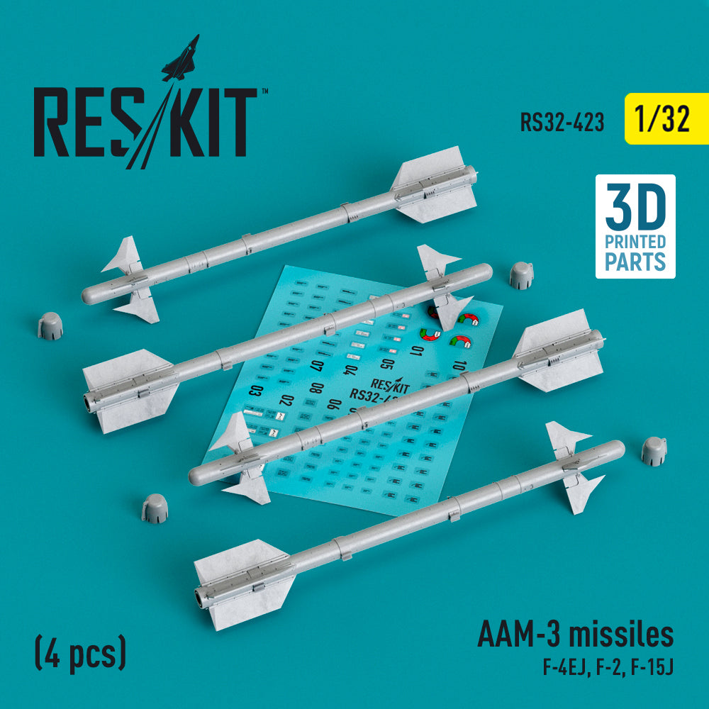 AAM-3 missiles (4 pcs) (McDonnell F-4EJ, Mitsubishi F-2, McDonnell F-15J Eagle) (3D-Printed) (ResKit sold out February 2026)