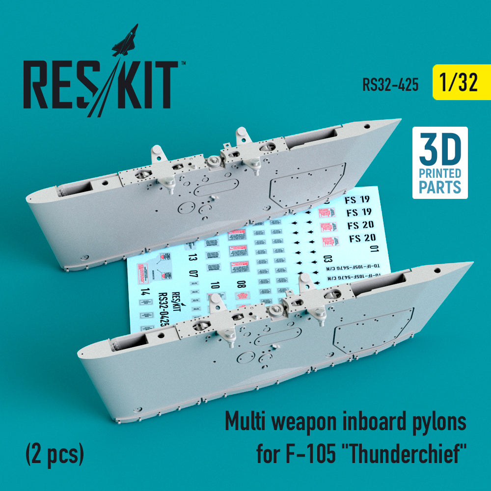 Multi weapon inboard pylons for Republic F-105 Thunderchief (2 pcs) (3D-Printed)[Republic F-105D/F-105F/F-105G] (designed to be used with Trumpeter kits)