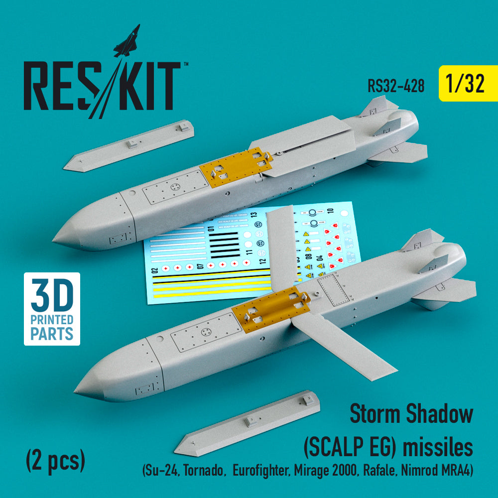 Storm Shadow (SCALP EG) missiles (2 pcs) (Sukhoi Su-24M, Panavia Tornado, Eurofighter, Dassault_Mirage 2000, Dassault Rafale, BAe Nimrod MRA.4 ) (3D-Printed) (Reskit sold out October 2025]