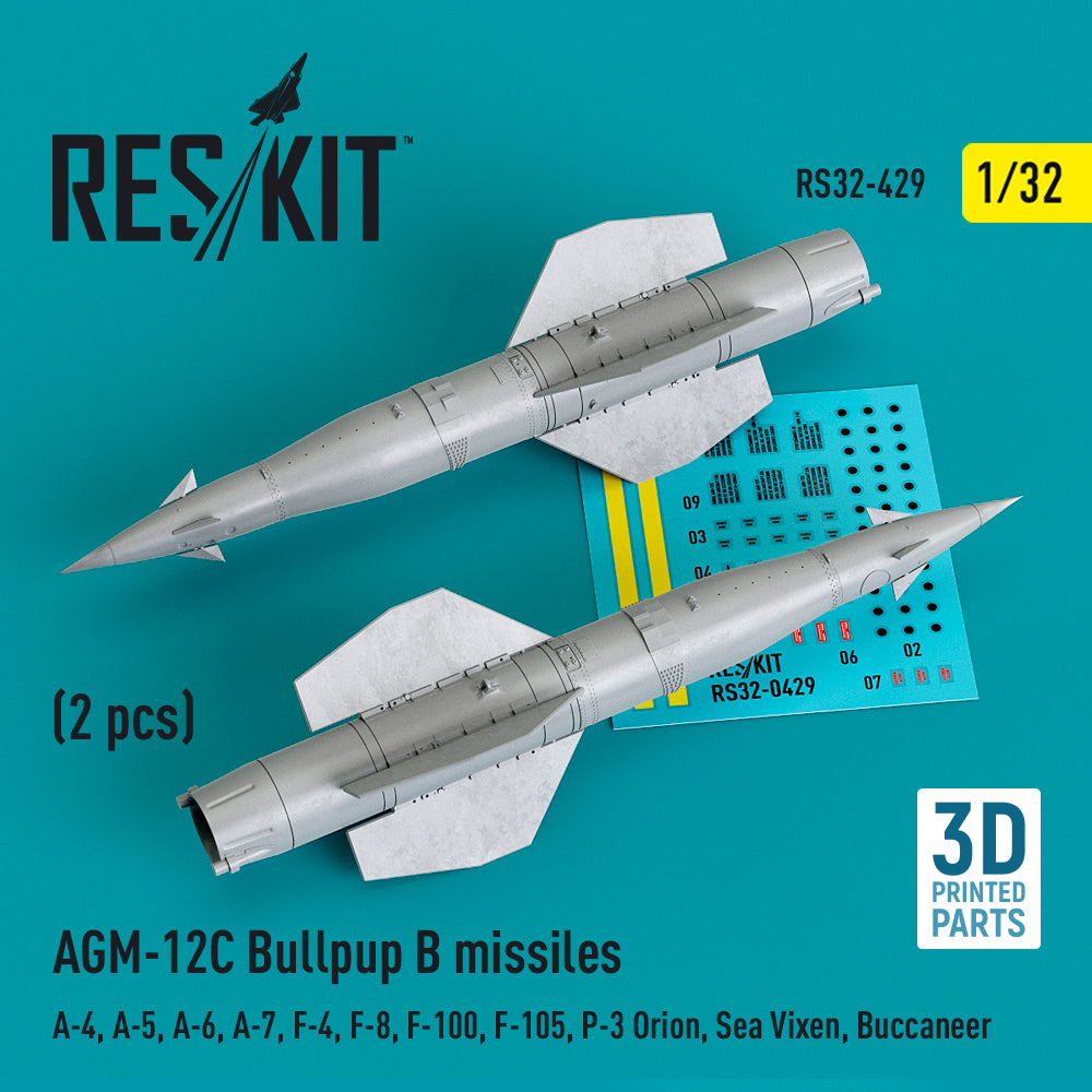 AGM-12C Bullpup B missiles (2 pcs) (Douglas A-4, North-American RA-5C Vigilante, Grumman A-6, LTV A-7, McDonnell F-4, F-8, F-100, Republic F-105F/F-105G Thunderchief, P-3 Orion, Sea Vixen, Buccaneer) (3D-Printed) (Reskit sold out October 2025]