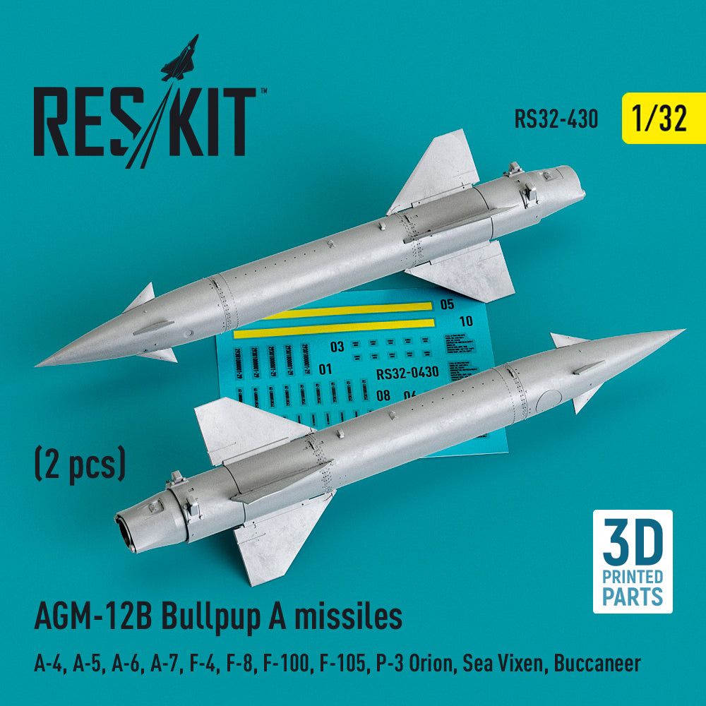 AGM-12B Bullpup A missiles (2 pcs) (Douglas A-4, North-American RA-5C Vigilante, Grumman A-6, LTV A-7, McDonnell F-4, F-8, F-100, Republic F-105F/F-105G Thunderchief, P-3 Orion, Sea Vixen, Buccaneer) (3D-Printed) (ResKit sold out February 2026)